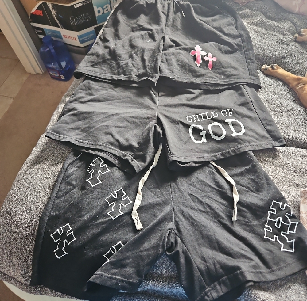 3 Pairs Of Men's Black Athletic Drawstring Shorts with Contrast Logo